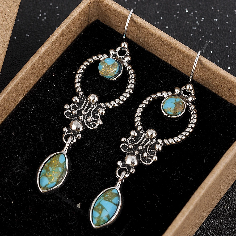 Indian Tribal Personality Natural Dangle Drop Earrings Resin Stone