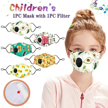 

1Pcs Children Fashion Printing Mouth Mask Reusable Washable Safety Earloop Breathable Face Mask With 1Pcs Fliter Respirator
