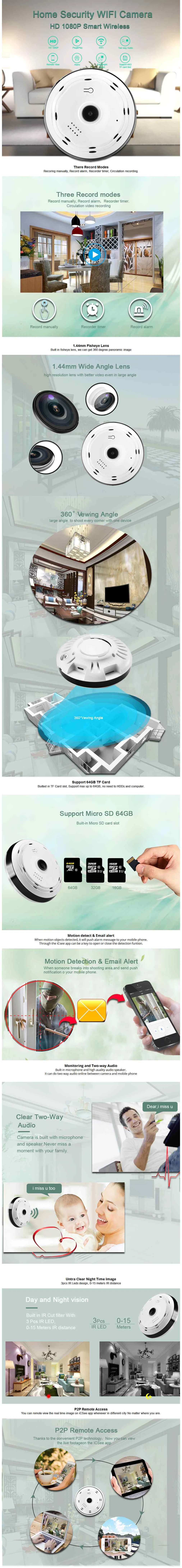 BESDER VR302 360 ° панорамная камера HD 960P ip-камера Wi-Fi двухстороннее аудио с слотом для sd-карты внутренняя VR камера безопасности Беспроводная