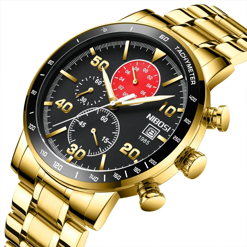 

NIBOSI Chronograph Men's Watches Top Brand Luxury Waterproof Watch Male Stainless Steel Golden Wristwatch Relogio Mascoulino