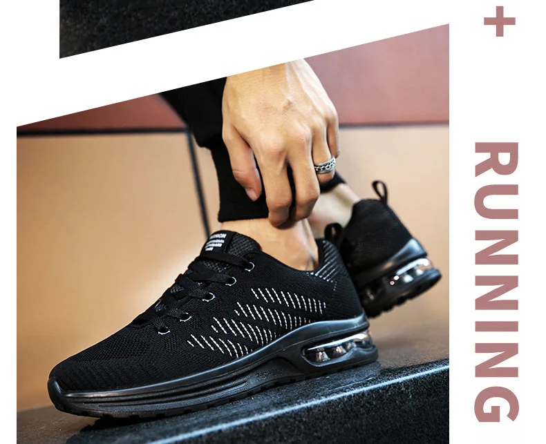 Autumn New Style Athletic Shoes Men Fly Netting Surface Air Cushion Running Shoes Korean-style Versatile Men's Trendy Shoes