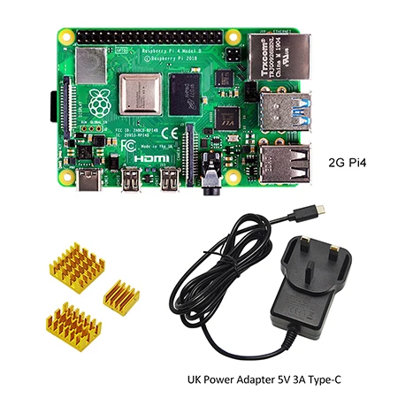 Оригинальная макетная плата Raspberry Pi 4 Модель B 2 Гб ОЗУ+ адаптер питания для ЕС/США 5 в 3 А Блок питания type-C+ радиатор+ sd-карта 32 Гб - Bundle: UK