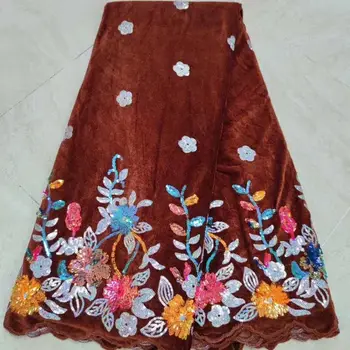 

Embroidery 5Yards French Lace Fabric High Quality 3 d flowers Sequins Sequances Net Lace Fabric Party Dress Velvet Lace Fabric