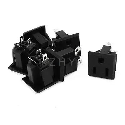 

6 Pcs AC 110V-250V 15A Panel Mount Power Socket Connector Black for US 2Pin Plug