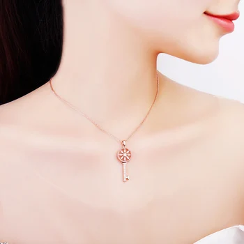 

CZ Zircon Micro Pave Necklaces for Women Gold Silvery Jewelry Elegant Flower Small Cute Key Pendant Necklace Gift 2020