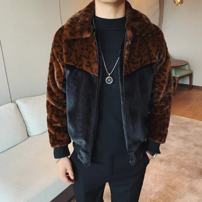 

2019 autumn and winter men's Korean style slim stitching jacket coat social trend casual thickening spirit guy warm jacket