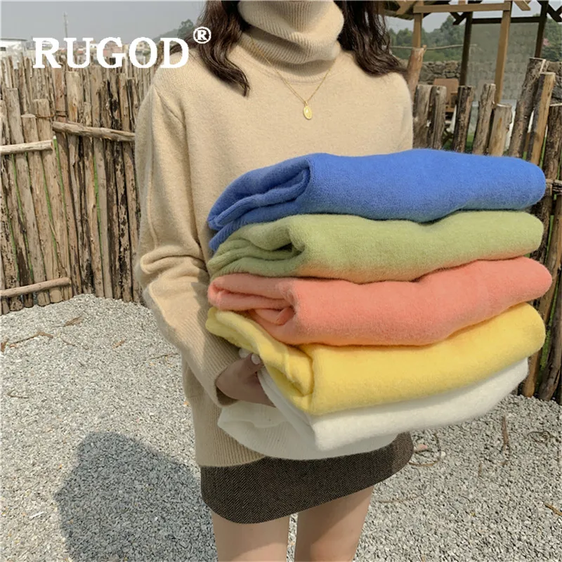 RUGOD, вязаный свитер, водолазка, пуловер, Корейская одежда, однотонный джемпер, зимние топы для женщин, вязаная одежда, милые женские свитера