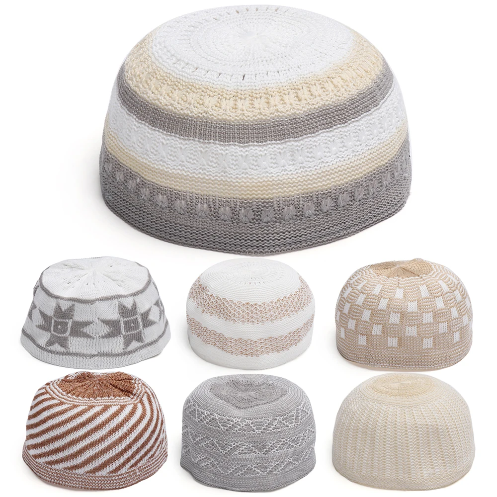 Новинка мужские мусульманские шляпы для молитв Хлопковые вязаные шапки Мужская