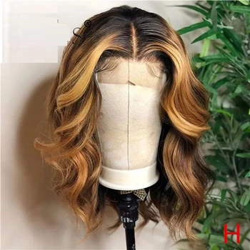 

#27 Ombre Highlight Short Body Wave 13*4 Lace Front Synthetic Wigs Cosplay Wig High temperature Fiber African American Hair