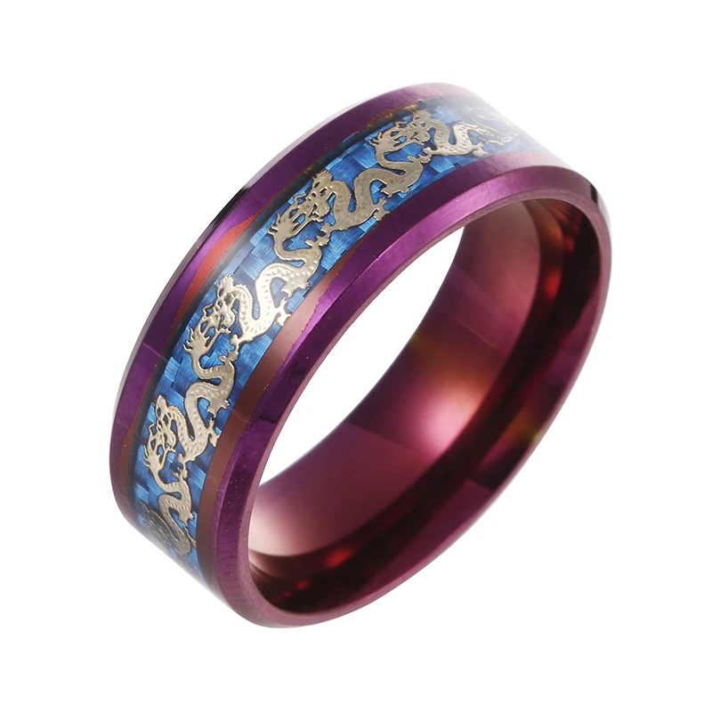 Пара колец ретро животное тотемный дракон и кольцо с Фениксом для мужчин и женщин обручальное кольцо Личность вольфрам карбид карбоновое волокно кольцо - Main Stone Color: Dragon blue 8mm