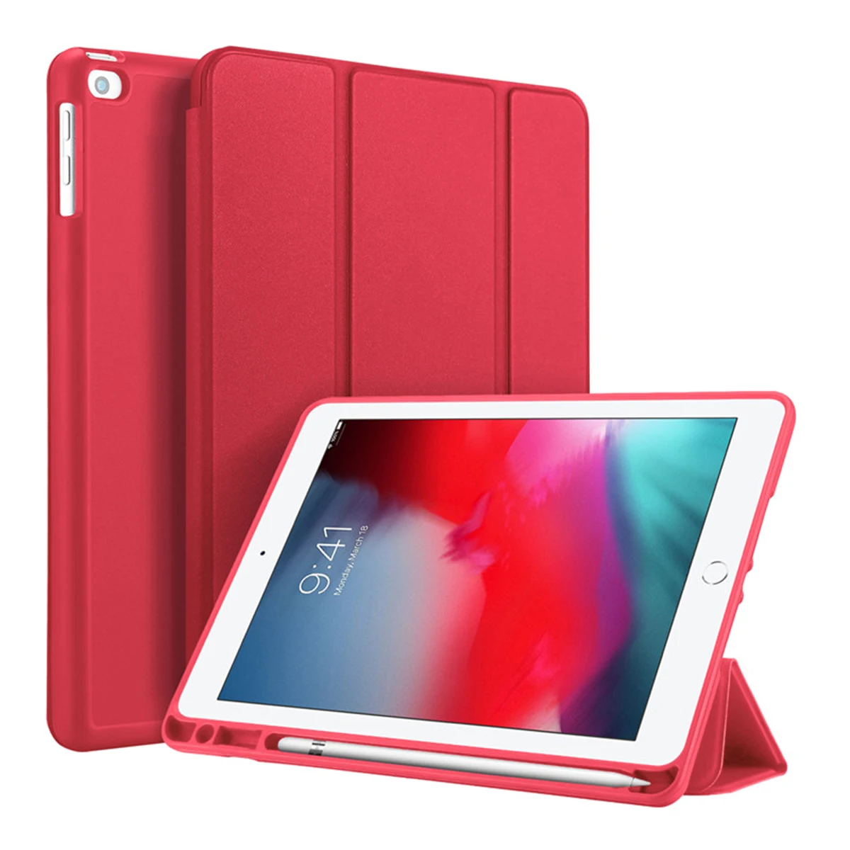 Откидной защитный чехол, стоячий чехол с карандашом для iPad 7-го поколения, 10,2 дюймов, умный чехол из искусственной кожи с функцией автоматического сна/пробуждения