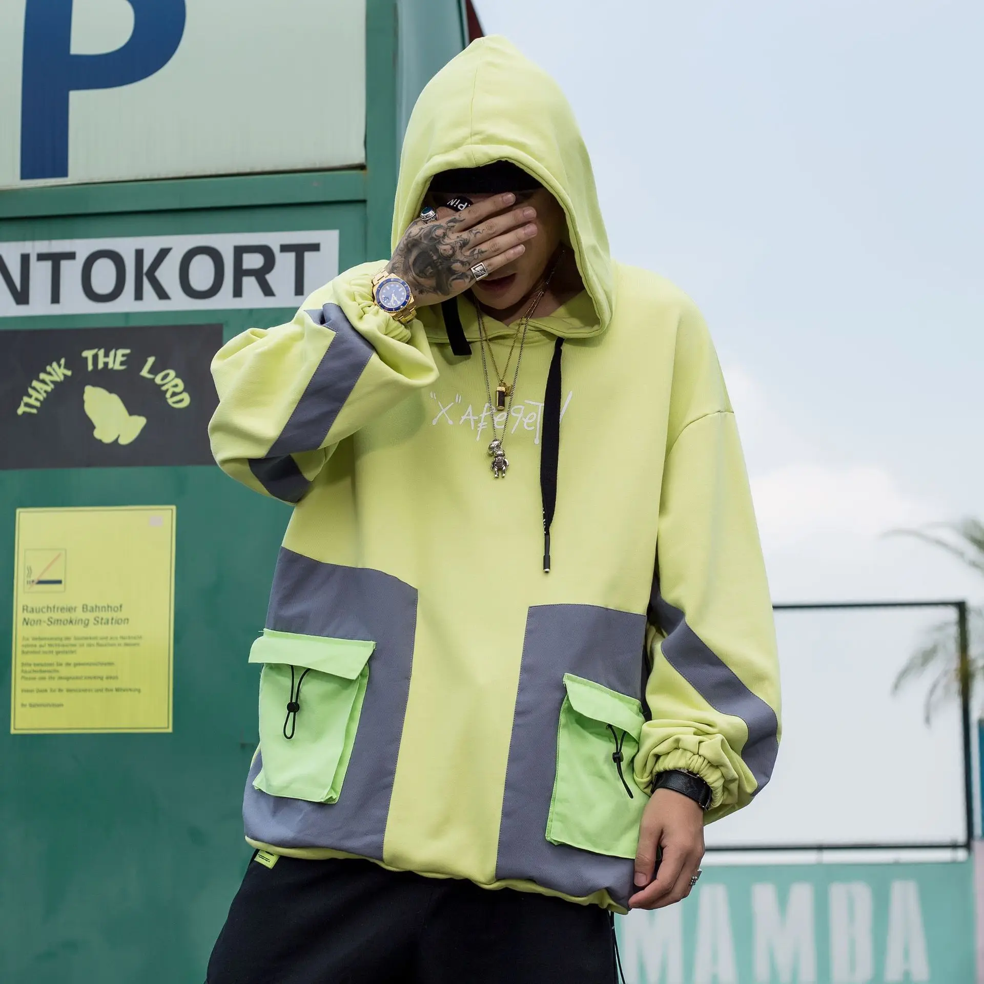 Толстовка мужская с карманами в стиле Харадзюку Свитшот хип хоп худи пуловер