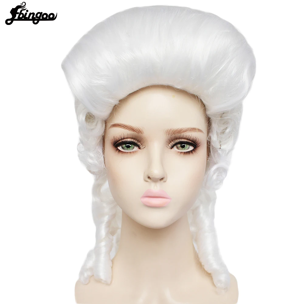 Ebinoo White Lawyer Wig Baroque Curly Colonial Female Lawyer Judge Deluxe Historical Costume Synthetic Cosplay Wig for Halloween