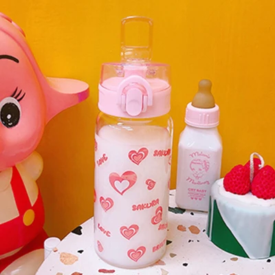 Creative Cherry Blossoms Water Bottle Cute Glass Clear Water Bottles For  Girls Portable Leakproof Kids Student Drinking Bottles - AliExpress