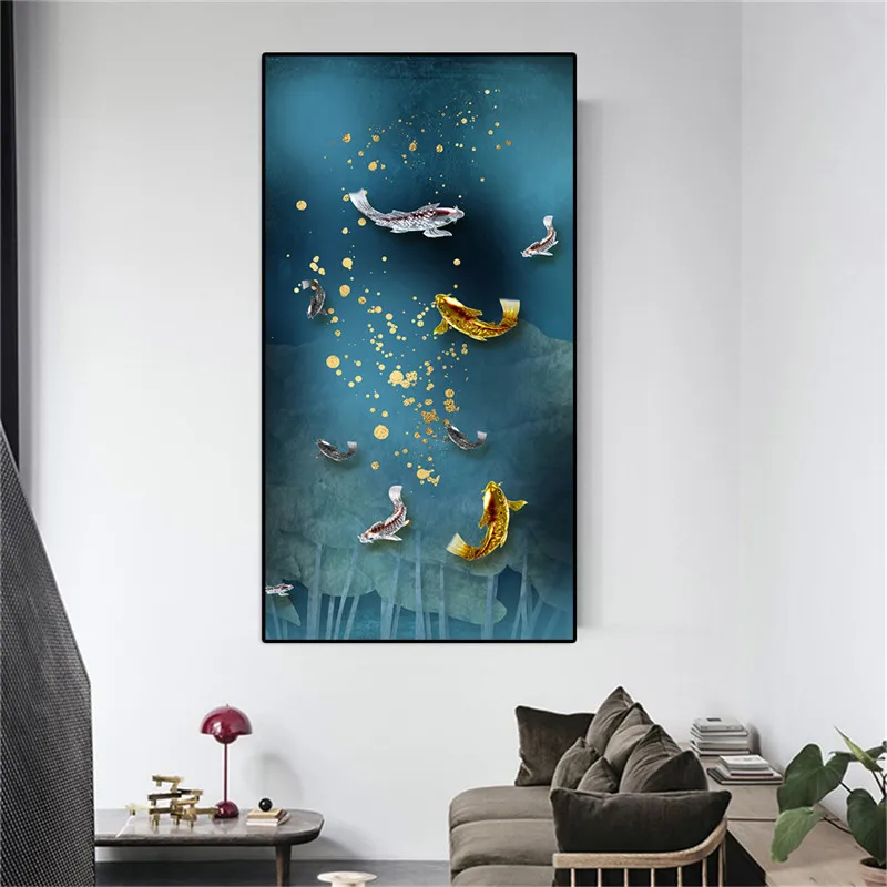 GOODECOR, китайский стиль, Золотая Рыба в воде, большой размер, водонепроницаемый холст, принты, современные настенные картины, домашний декор, холст, живопись