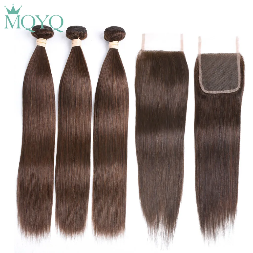 Mqyq Straight Human Hair Bundles With Lace Closure Brazilian Hair