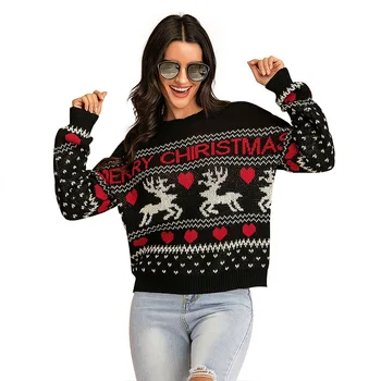 

Christmas sweater girl deer jumper knitwear outside knit sweater autumn winter clothes women