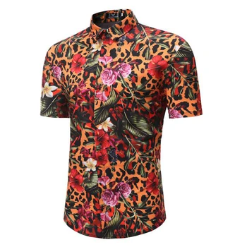 

Printed Leopard Vintage Graphic Shirt Men Hawaiian Short Sleeve Shirt For Men Shirts Casual Slim Fit Floral