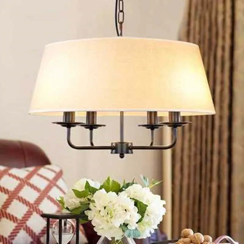 

Modern Living Room Hallway Staircase Chandelier Light Black Iron White/Flaxen Fabric Lampshade Suspension Lamp E14 110-240V
