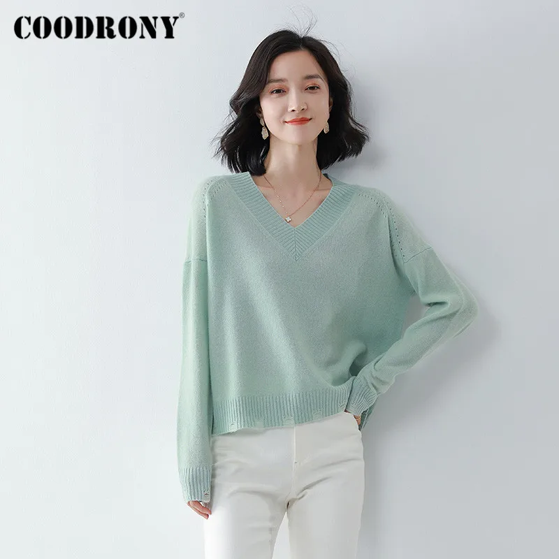COODRONY Brand Autumn Winter V-Neck Merino Wool Female Jumpers 2020 New Pure Color Slim Women Pullover Sweaters W1172
