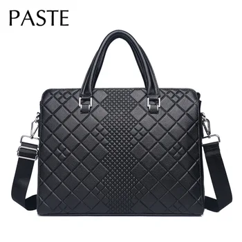 

2020 Famous Brand Grid Cowhide Leather Men's Laptop Briefcase Business 14inch Male Shoulder Messenger Bag Tote Computer Handbag