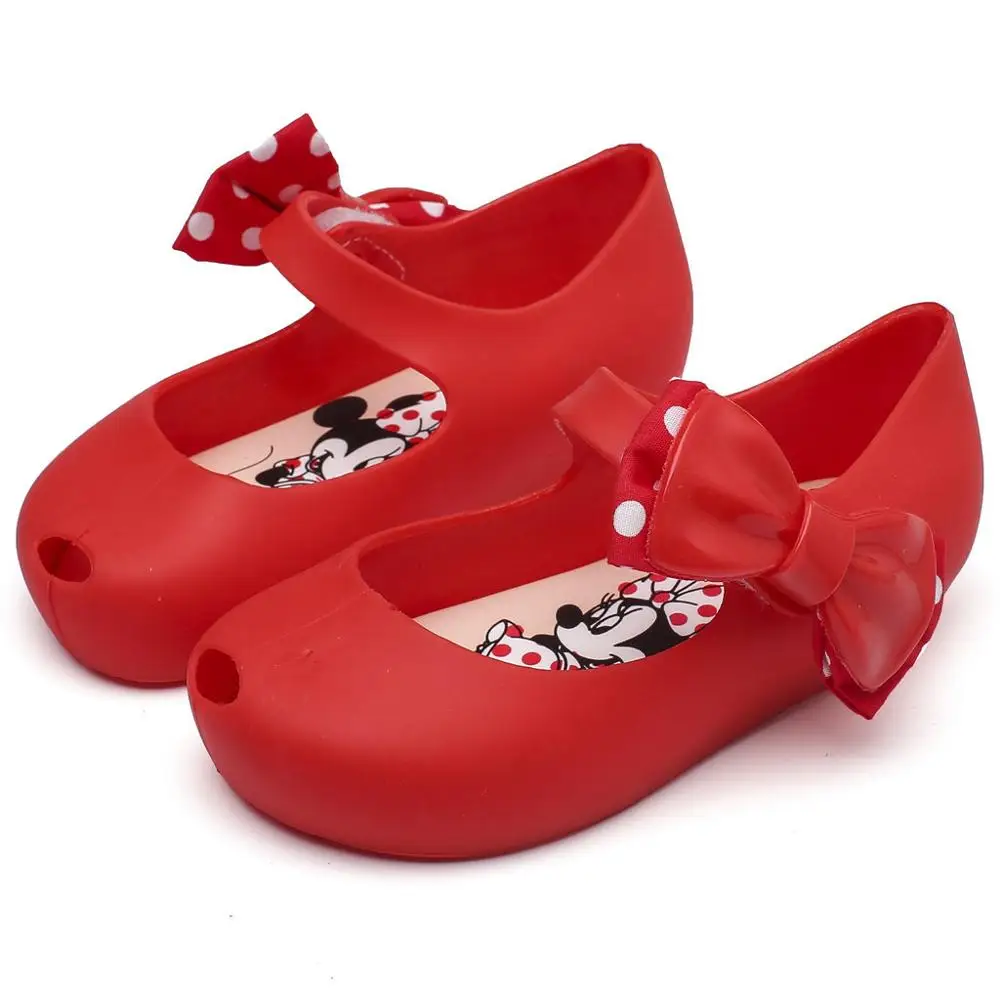 Melissa/мини-обувь г. Новая летняя прозрачная обувь принцессы с бантом и Микки Нескользящие пляжные сандалии для девочек ясельного возраста штифт для пирсинга SH19090