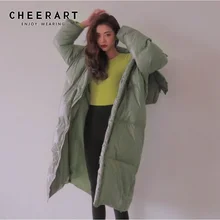 CHEERART Plus Size Long Winter Coat Women Parka Loose Puffer Jacket Hooded Bubble Coat Anorak Fashion Clothing