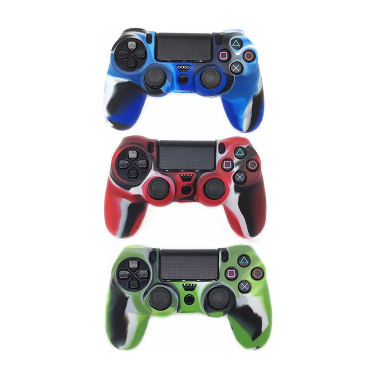 Камуфляжный силиконовый игровой чехол с ручками для PS4, камуфляжный беспроводной мягкий защитный чехол с шелконом, противоскользящий пылезащитный чехол