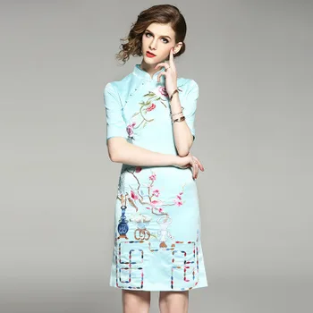

Quality High 2020 Summer Dress Vintage Embroidered Plate Cheongsam Package Hip Dresses Elegant Nimi Dress Vestido LX1686 es