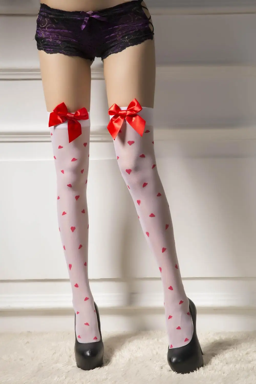 Cute Red Bow Sexy Stockings Jacquard Stockings For Hot Girl Woman Sex Clothing Costume
