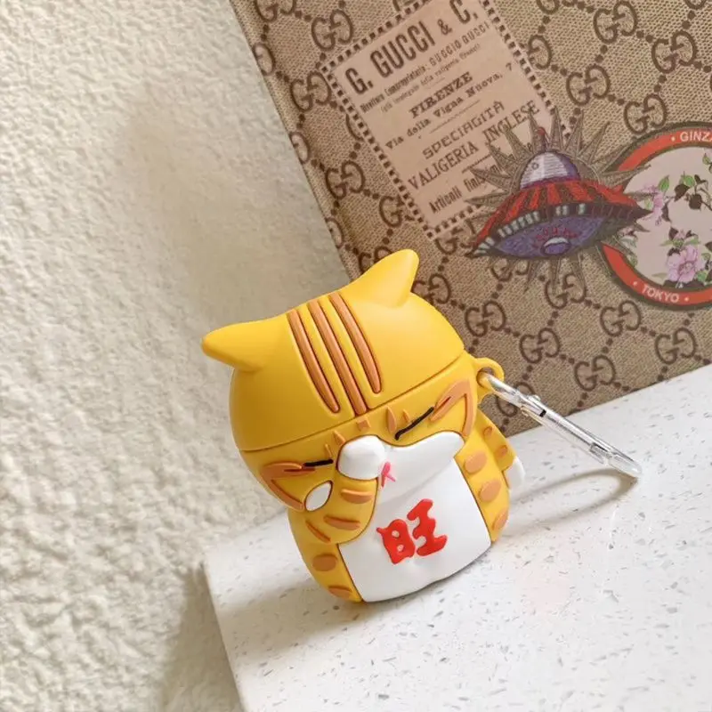 Angry Lucky Cat защитный чехол силиконовый чехол с карабином для Airpods 1/2 H37E