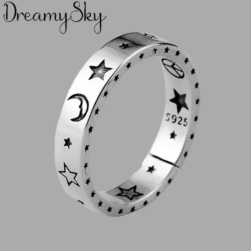 Anillos de estrella de luna de Color plateado para mujer, anillos ajustables para mujer, joyería Vintage