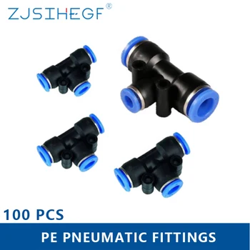 

100Pcs/Pack Pneumatic Fittings 6mm Plastic PE T Type Pneumatic Connector For 4/6/8/10/12mm Tube