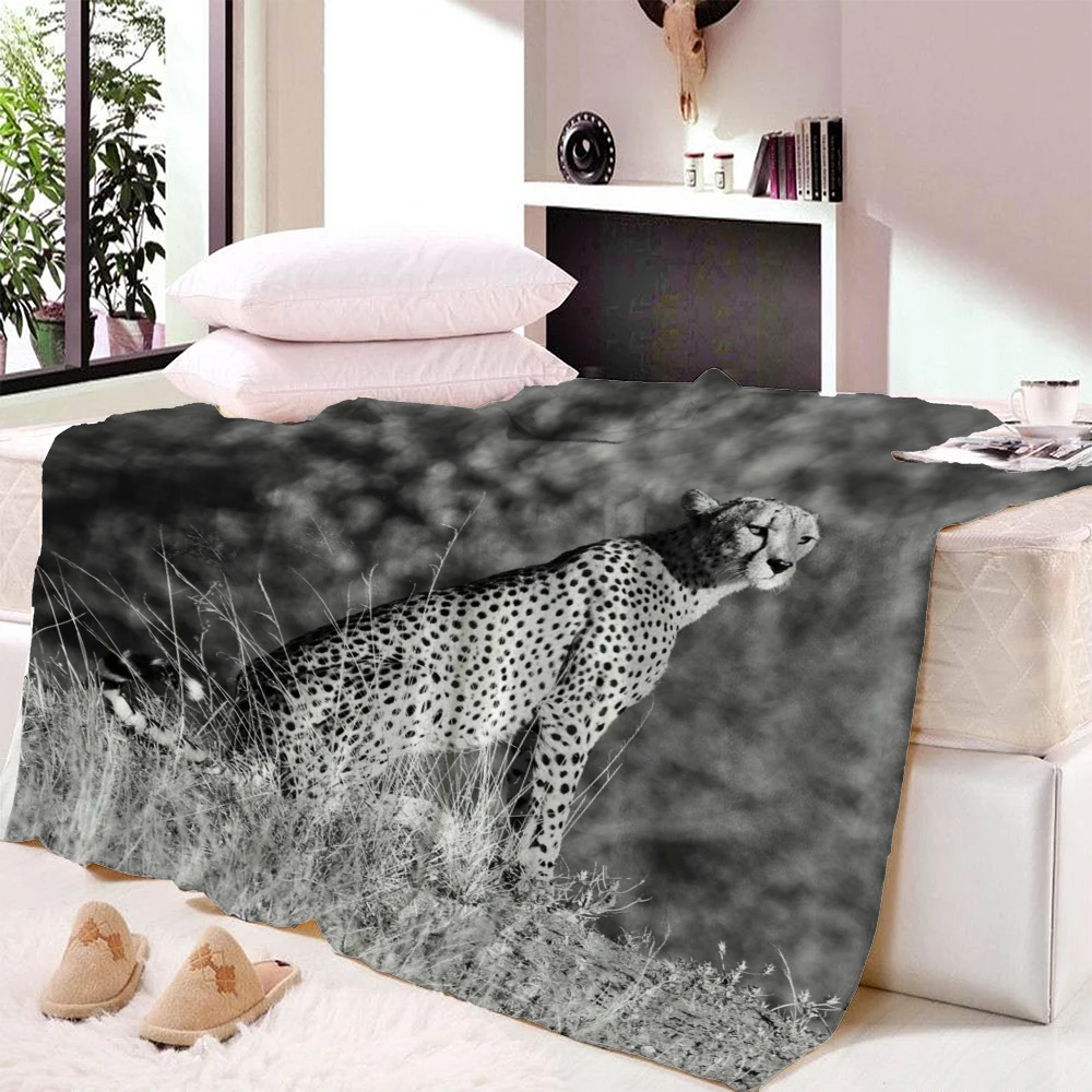 Cheetah animal cute comfortable Blankets hats twin full size blankets white bottom soft New pattern for children blanket | Дом и сад