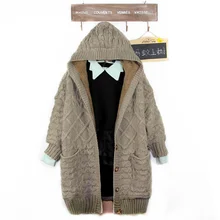 

Korean Version of Knitted Lamb Velvet Stitching Slimming Sweater Plus Velvet Mid-length Hooded Cardigan Plus Size Jacket Women