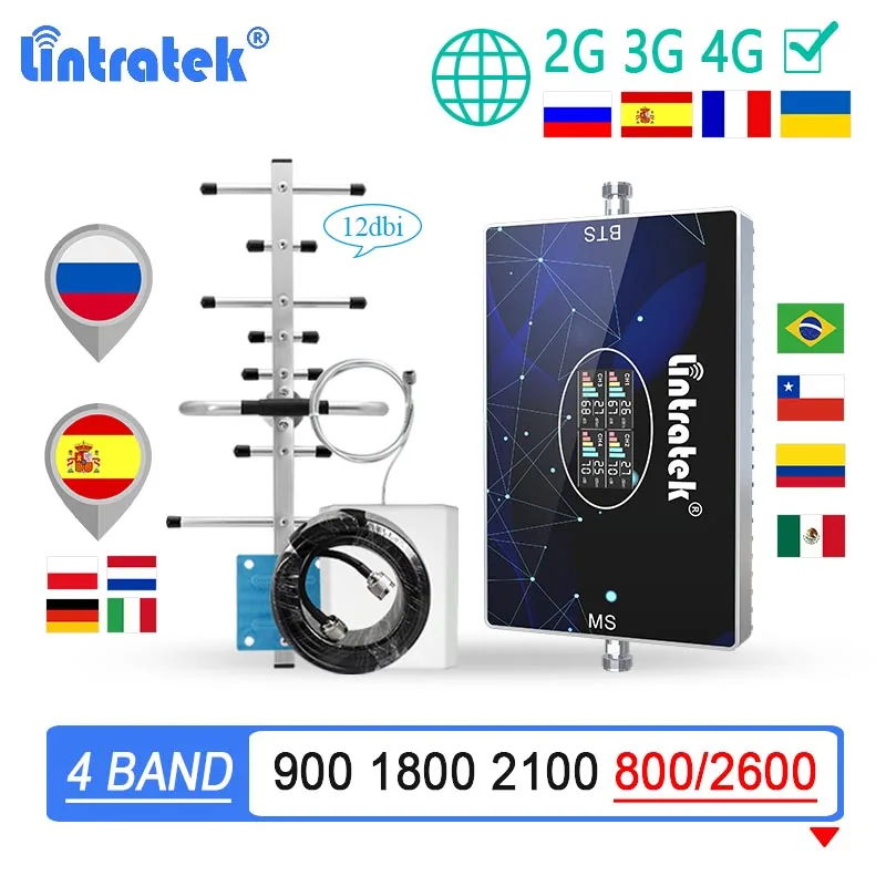 PROD 4001351455884 Lintratek 4 Band Signal Booster GSM 2G 3G 4G LTE
2600 B20 800 850 900 DCS 1800 2100 WCDMA 70dB Cellular Amplifier
Repeater Kit