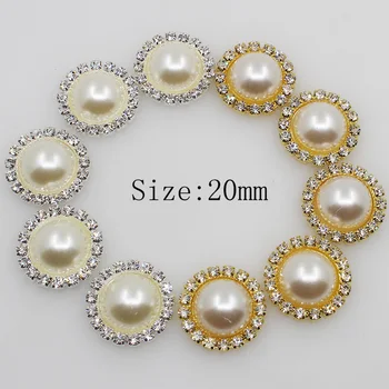 

20mm 100pc ivory pearl round Rhinestone Button metal Wedding invitations decorate DIY hair flower center scrapbooking