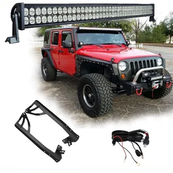 

1 x 300W 52'' LED Light Bar Headlights + Windshield Mounting Brackets + for Jeep Wrangler JK 07-15 4WD SUV Wiring Switch Kit