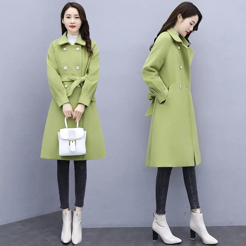 

Woolen Jacket Fashion Comfortable Double Breasted 2019 Winter Mid-length Elegant