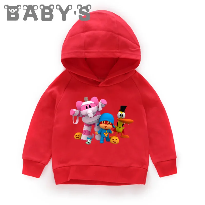 Детские толстовки с капюшоном детские забавные толстовки с рисунком Pocoyo хлопковый пуловер для малышей Топы, одежда для мальчиков и девочек KMT5313 - Цвет: 5313D-Red