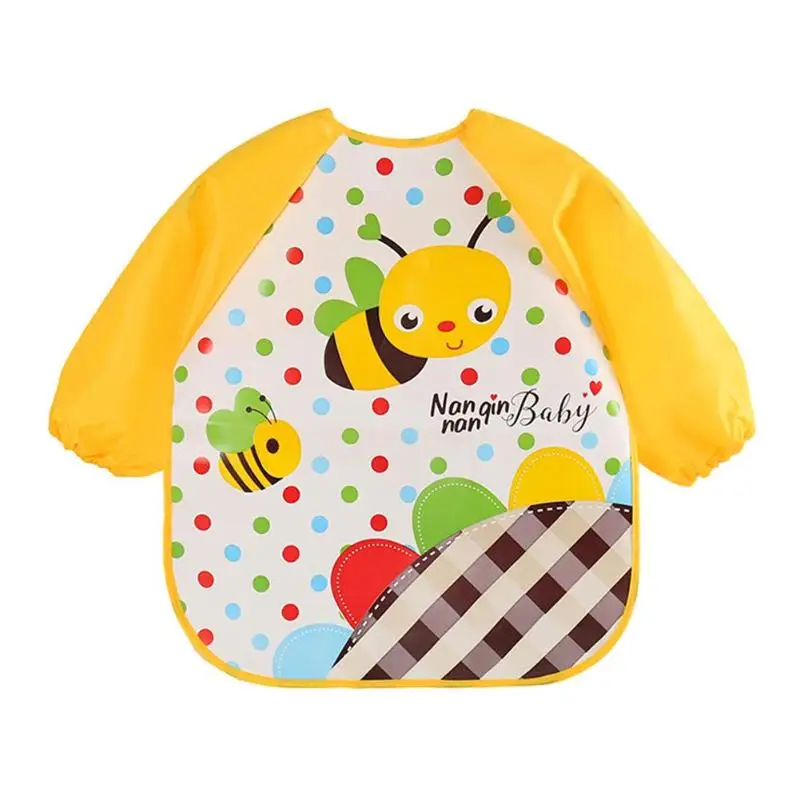 Cute Cartoon Animals Bibs Apron Waterproof Unisex Baby Feeding Long Sleeve Art Apron Smock children Bib Burp Clothes - Цвет: Bee
