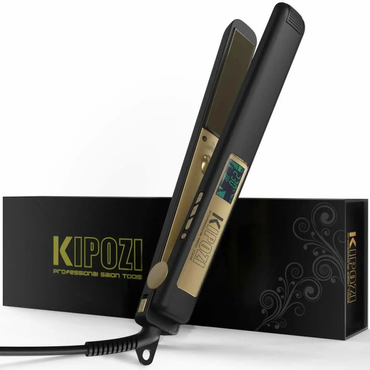KIPOZI Hair Straightener Professional Hair Tool LCD Display 2 In 1 Hair Iron Dual Voltage