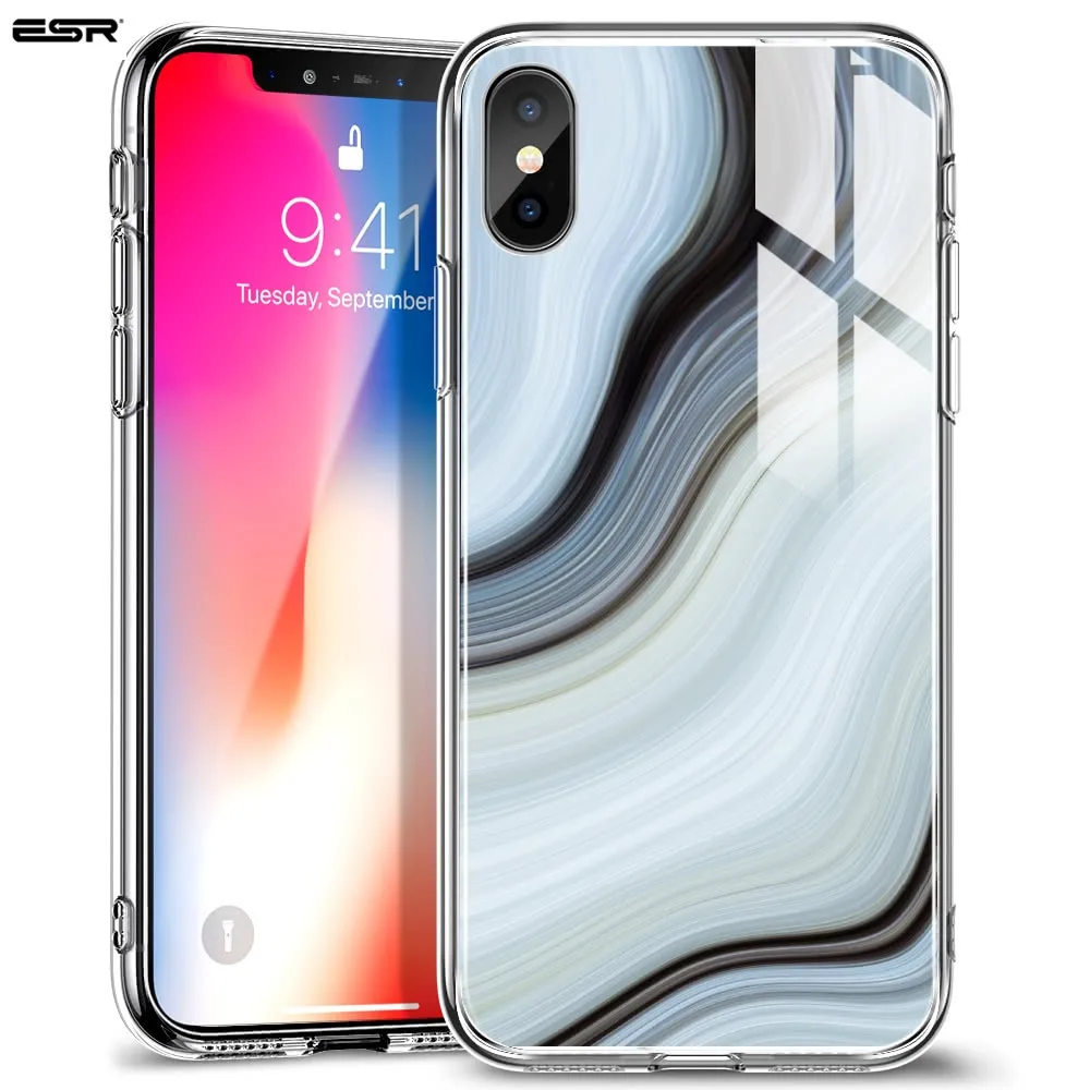 Чехол ESR из закаленного стекла с мраморным рисунком для задней панели IPhone X с полным покрытием, чехлы с закаленным стеклом для IPhone X - Цвет: Чёрный матовый