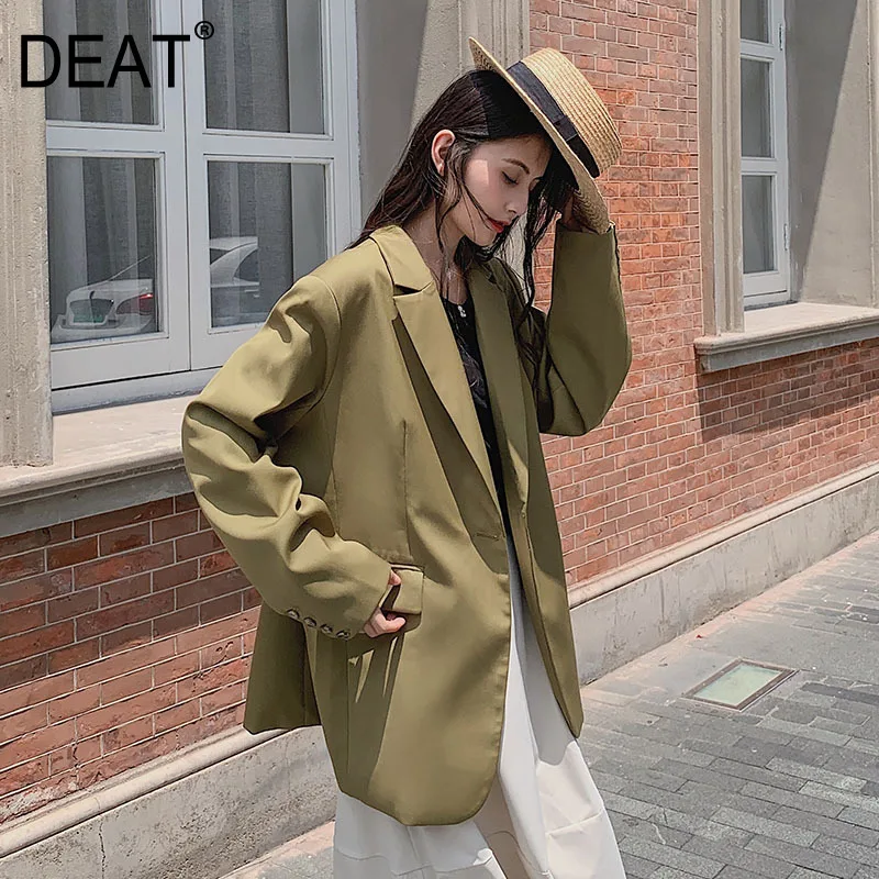 

[DEAT] 2019 New Spring Summer Lapel Long Sleeve Drawstring Single Button Temperament Jacket Women Coat Fashion Tide JZ579