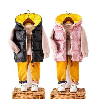 

OLEKID 2020 Autumn Winter Children's Vest Hooded Waterproof Vest For Boy 2-9 Years Kid sleeveless jacket Baby Girls Waistcoat