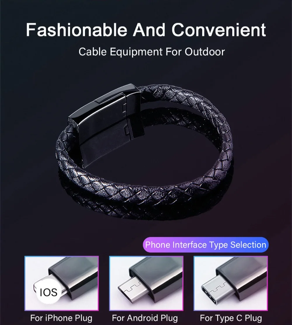 Наружное портативное зарядное устройство мини-браслет Micro usb type C кабель для быстрой зарядки кабель синхронизации для iPhone Android type-C телефонный кабель