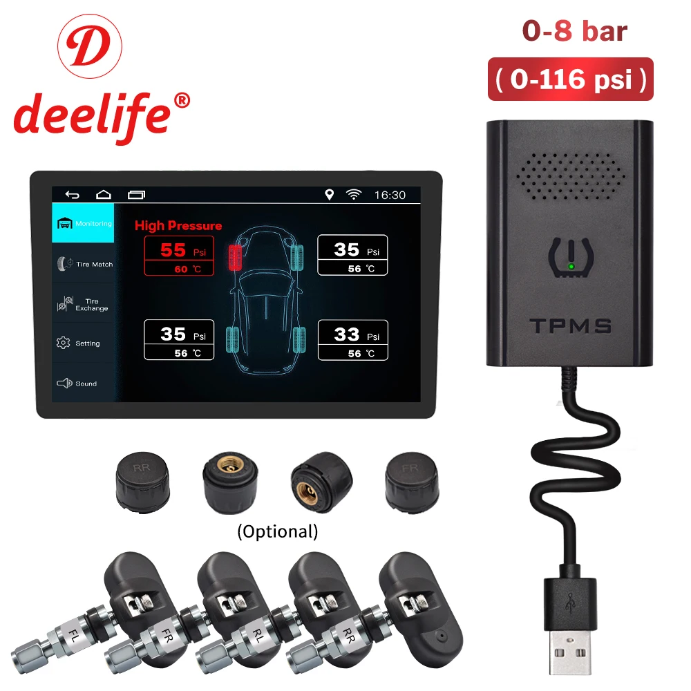 Deelife TPMS Android Tire Pressure Sensor Monitor for Car DVD Auto Radio GPS Navigation Multimedia Player TMPS USB