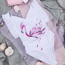 Сексуальный цельный купальник с принтом фламинго, женский купальник пуш-ап, женский пляжный купальник с оборками, монокини, купальник