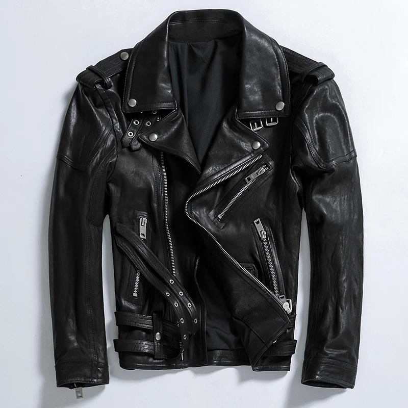 

Brand Luxury Men Jacket Genuine Leather Mens Jacket Pocket Zipper Male Coats Streetwear Slim Fit Biker Jacket Male Plus Size 4XL