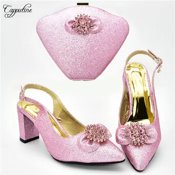

Lovely pink wedding set series high heel sandal shoes and handbag set 108-6 heel height 7cm